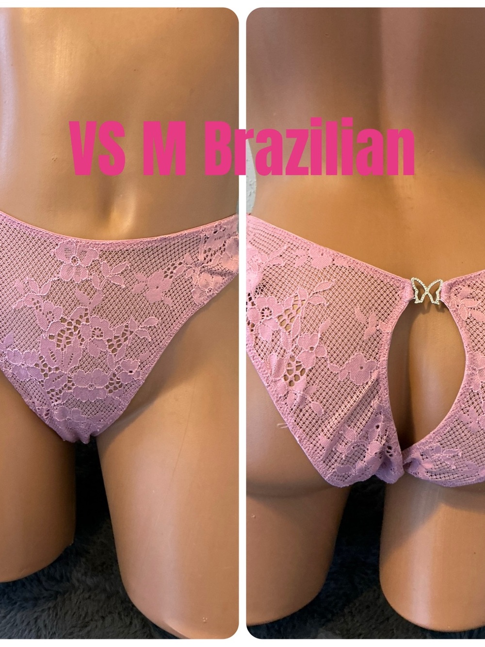 Victoria's Secret Lilac Floral Lace Brazilian Panty with Back Keyhole